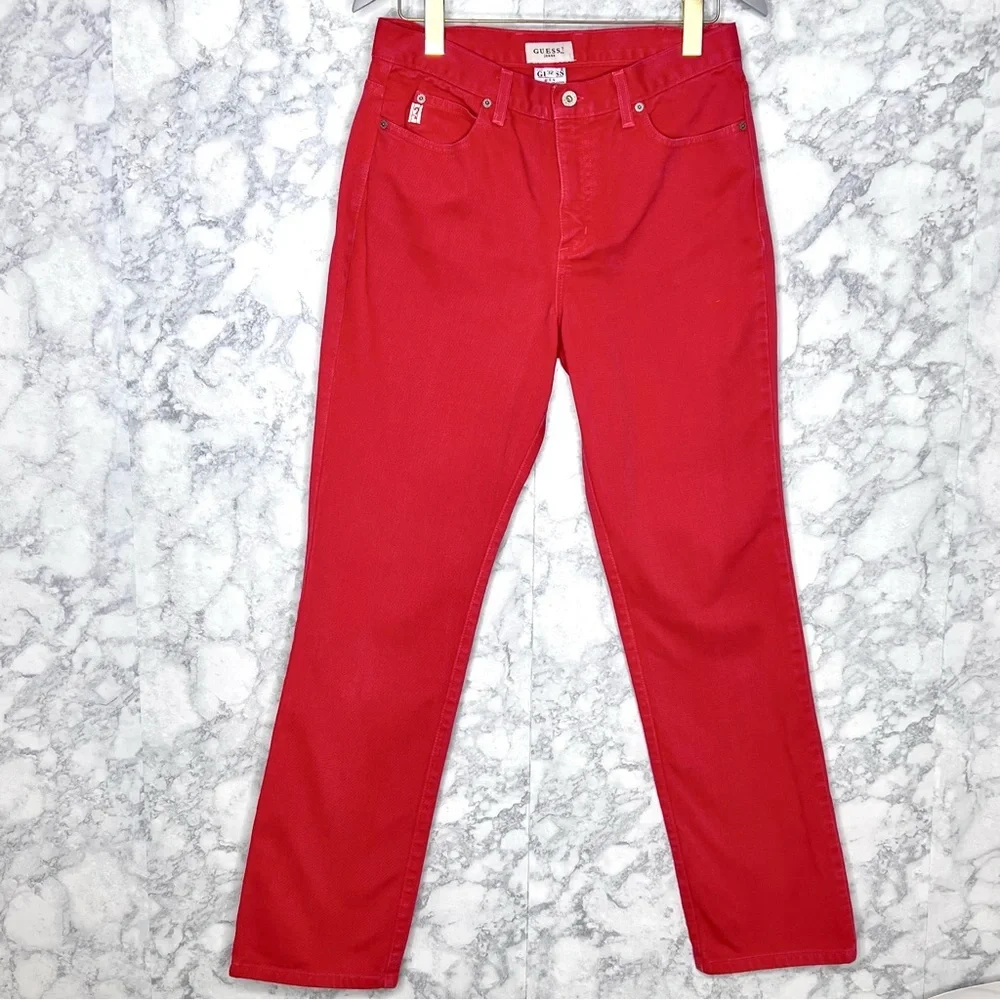 Guess 90s Red High Rise Canvas Jeans Made In USA Women’s 32 - Picture 3 of 13